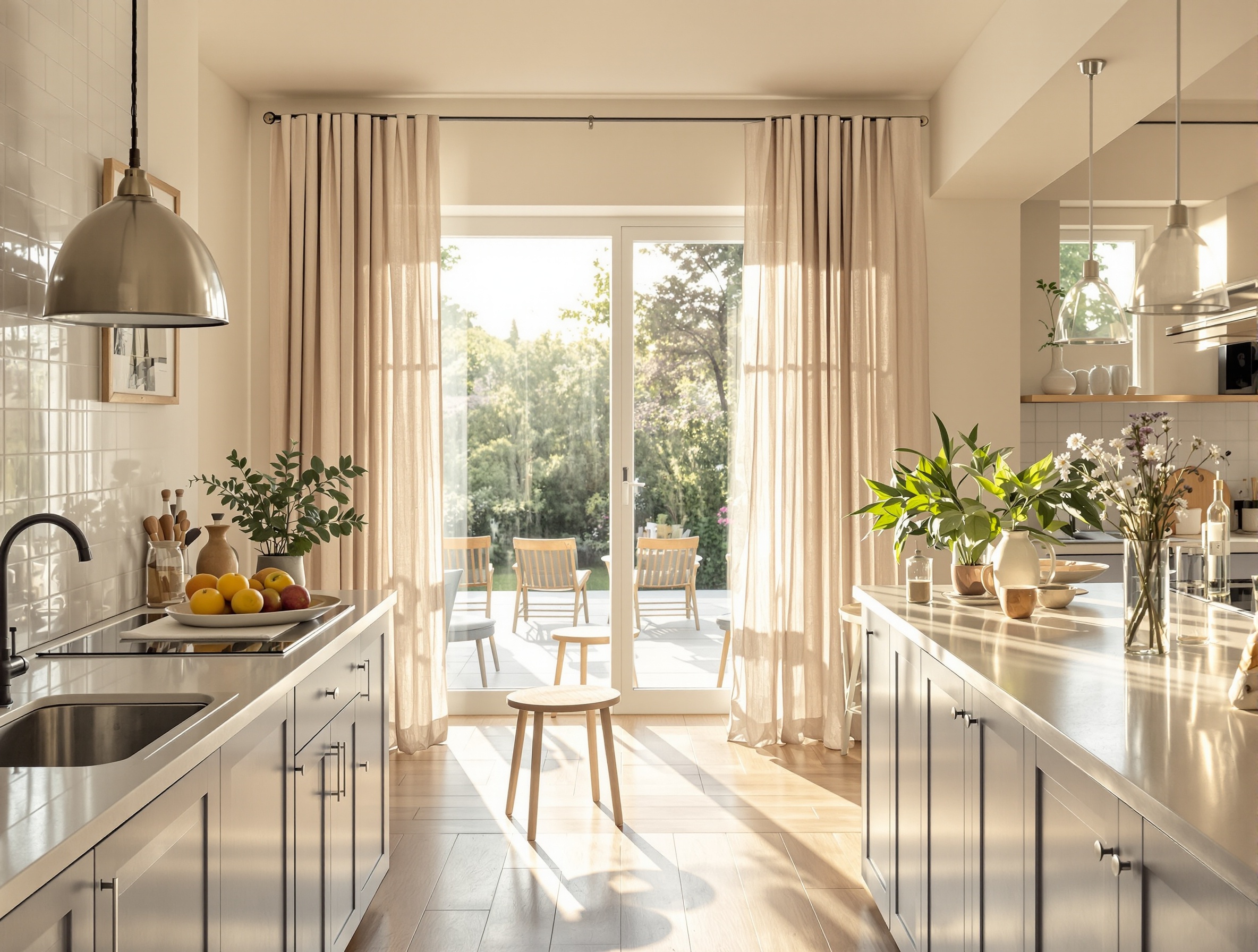 An interior in summer: the light and warmth can mask thermal or acoustic realities that are quite different in winter.