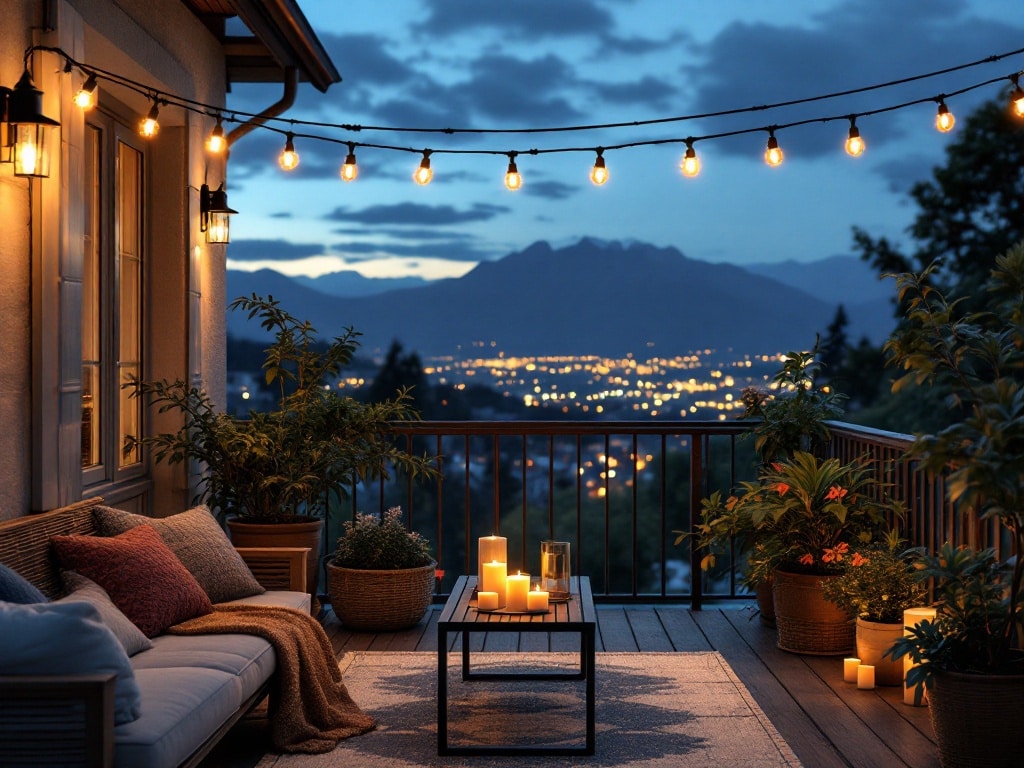 Quelques guirlandes lumineuses prolongent les soirées d’été bien au-delà du coucher du soleil.