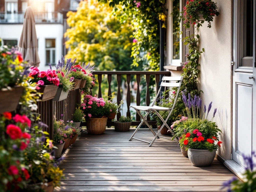 Un simple caillebotis en bois et quelques pots bien choisis suffisent à poser une ambiance.